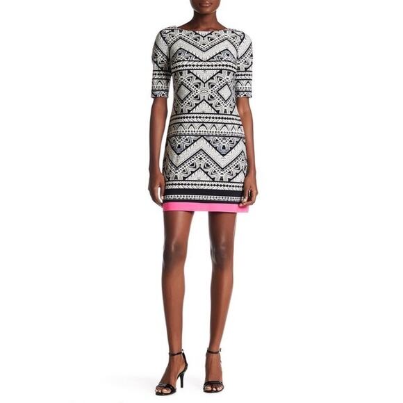 Eliza J Dresses & Skirts - Eliza J Chevron Print Short Sleeve Dress Size 14 Multicolor